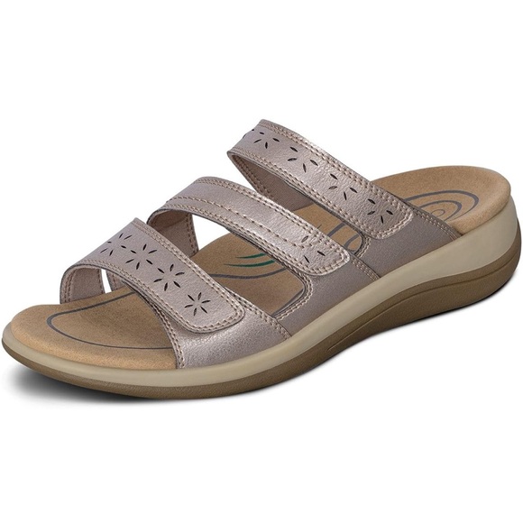 Silver Comfort Sandals with Adjustable Straps - Picture 1 of 4